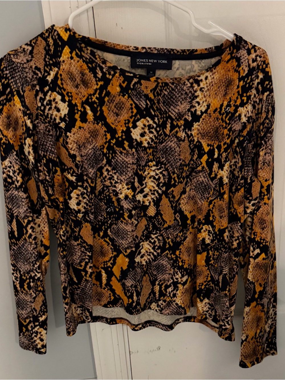 Jones New York Women's Snake-Print Long Sleeve Top in Mustard/Black